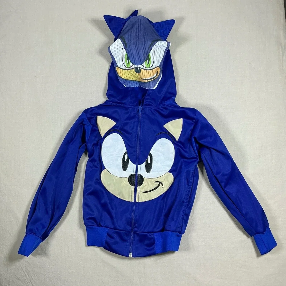 Sonic the Hedgehog Boys Blue Full Zip Hoodie Mask 3D Spikes Sega Size 4